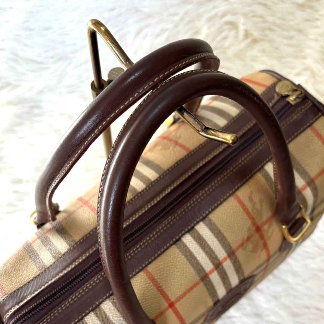 【美品】バーバリー　ミニボストン ノバチェック PVC レザー シャドーホース