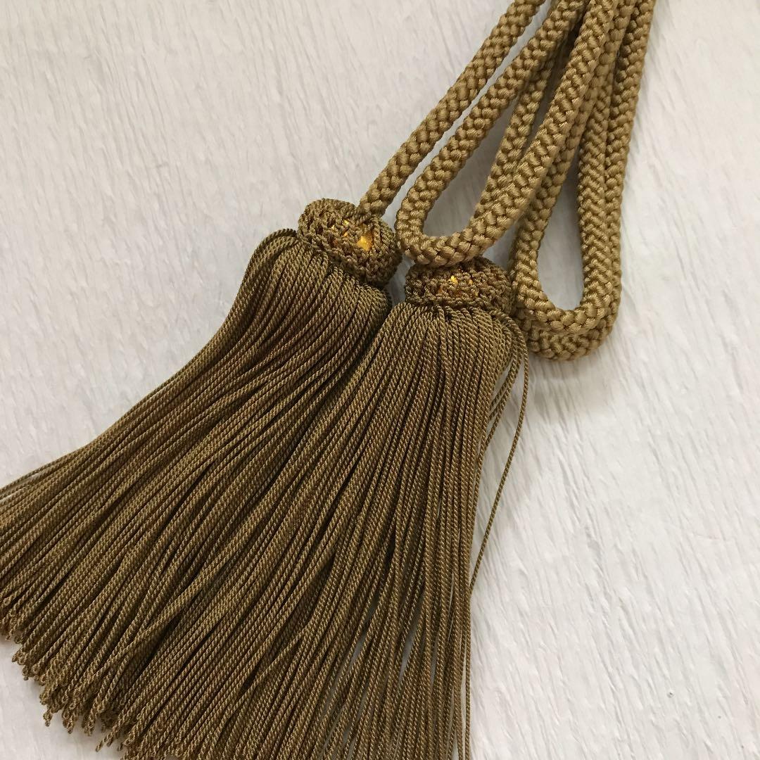 正絹の房紐　渋い抹茶色とオレンジの2点　よりふさ