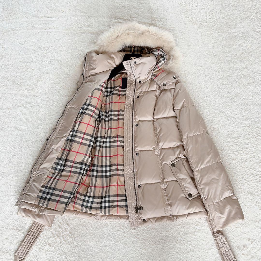 【バーバリーロンドン】3wayフードファーダウンコート ベージュノバチェック40
