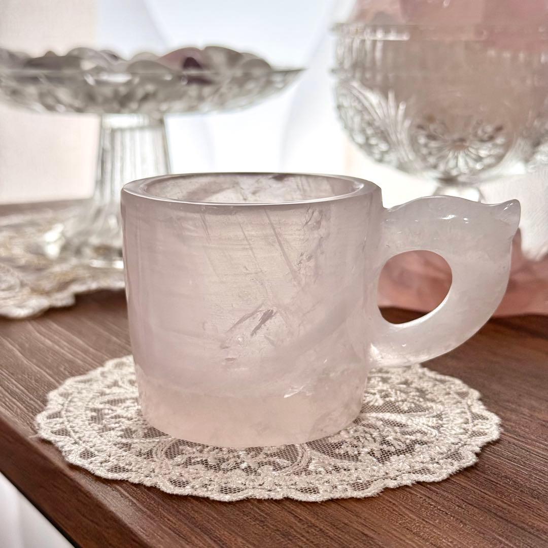 ローズクォーツ　マグカップ　手彫り　ブラジル産　天然石