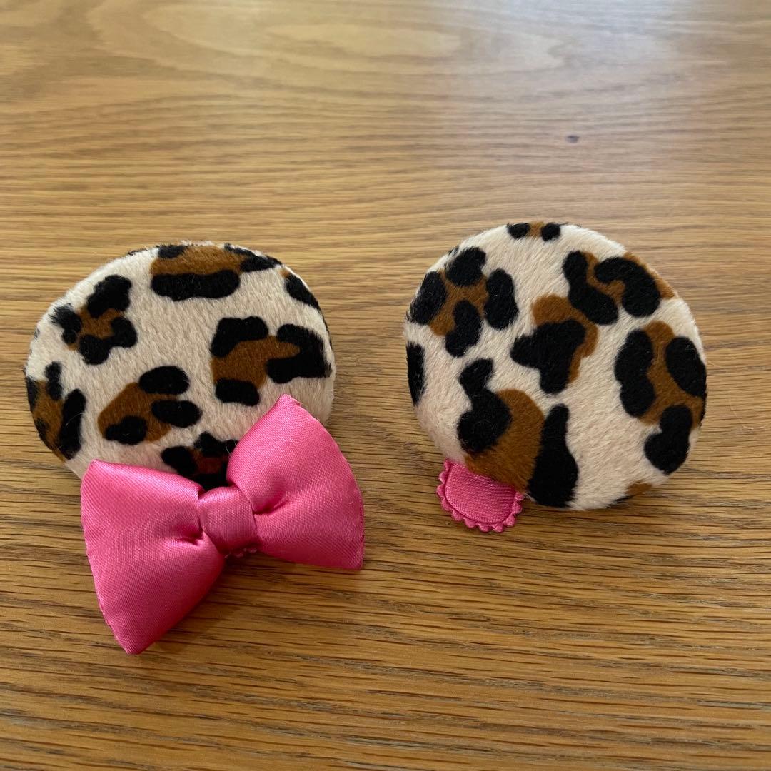 ディズニー　ミニー　ヒョウ柄パッチン留め