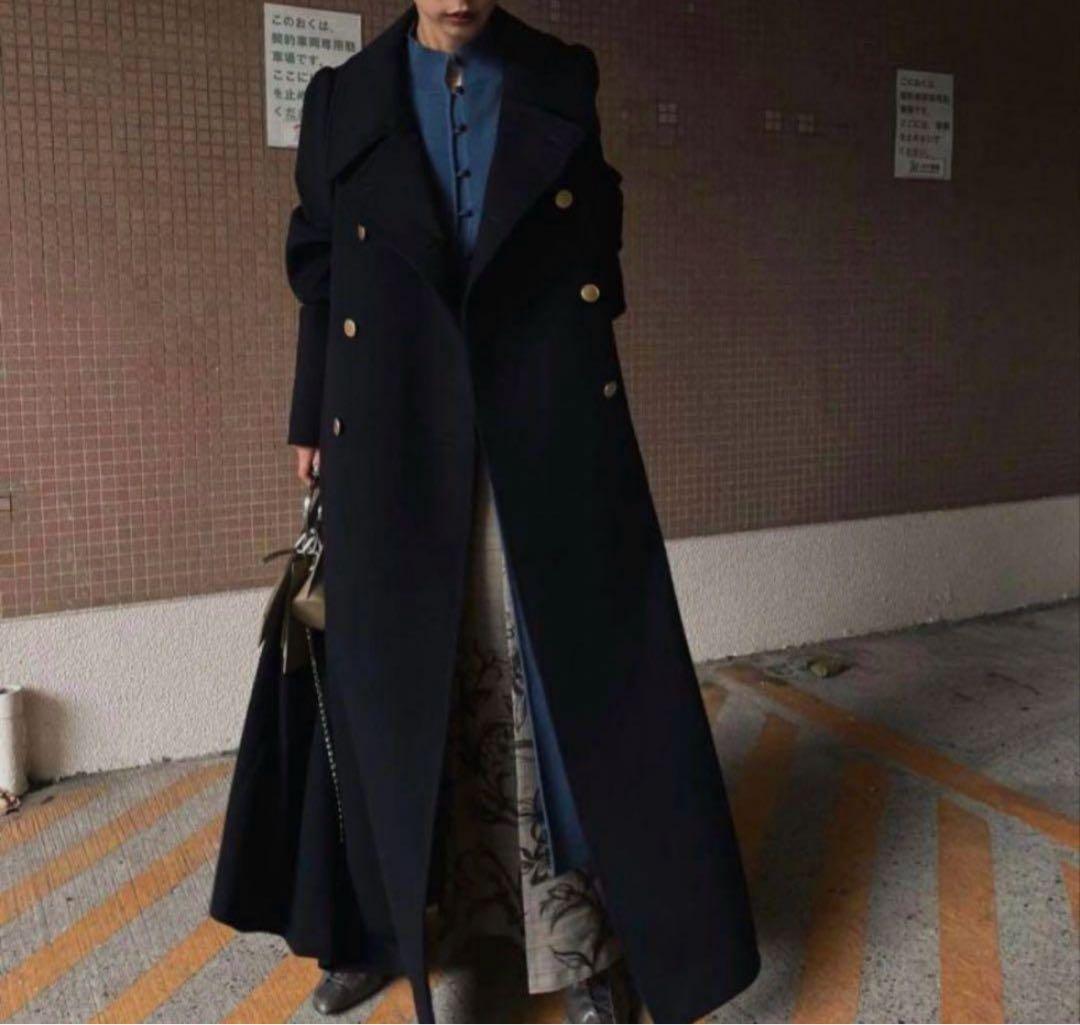 Ameri　CHARME FLARE LONG COAT ネイビー 金ボタン S
