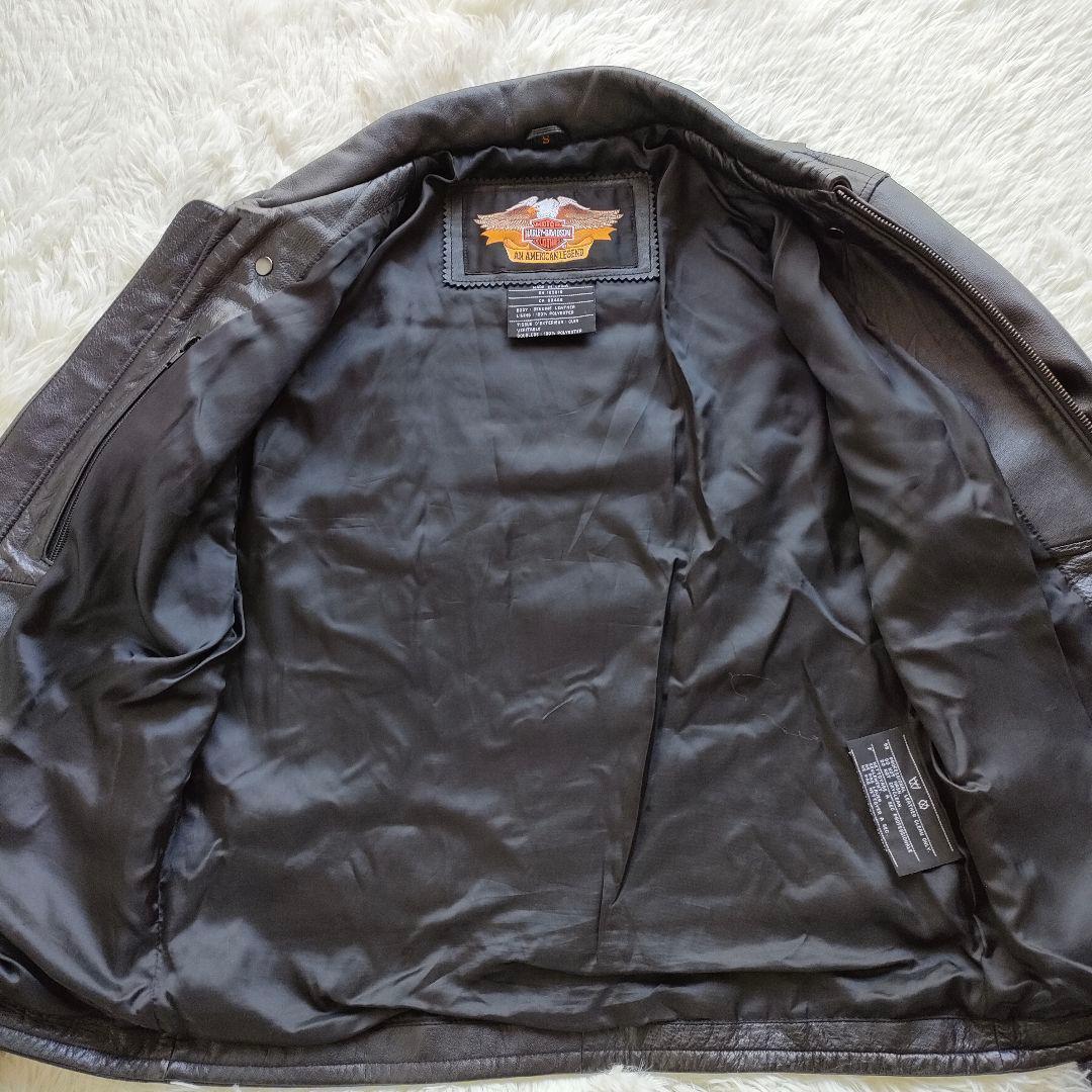 ハーレーダビッドソン バックロゴ刺繍 ジップアップ シングルライダースジャケット