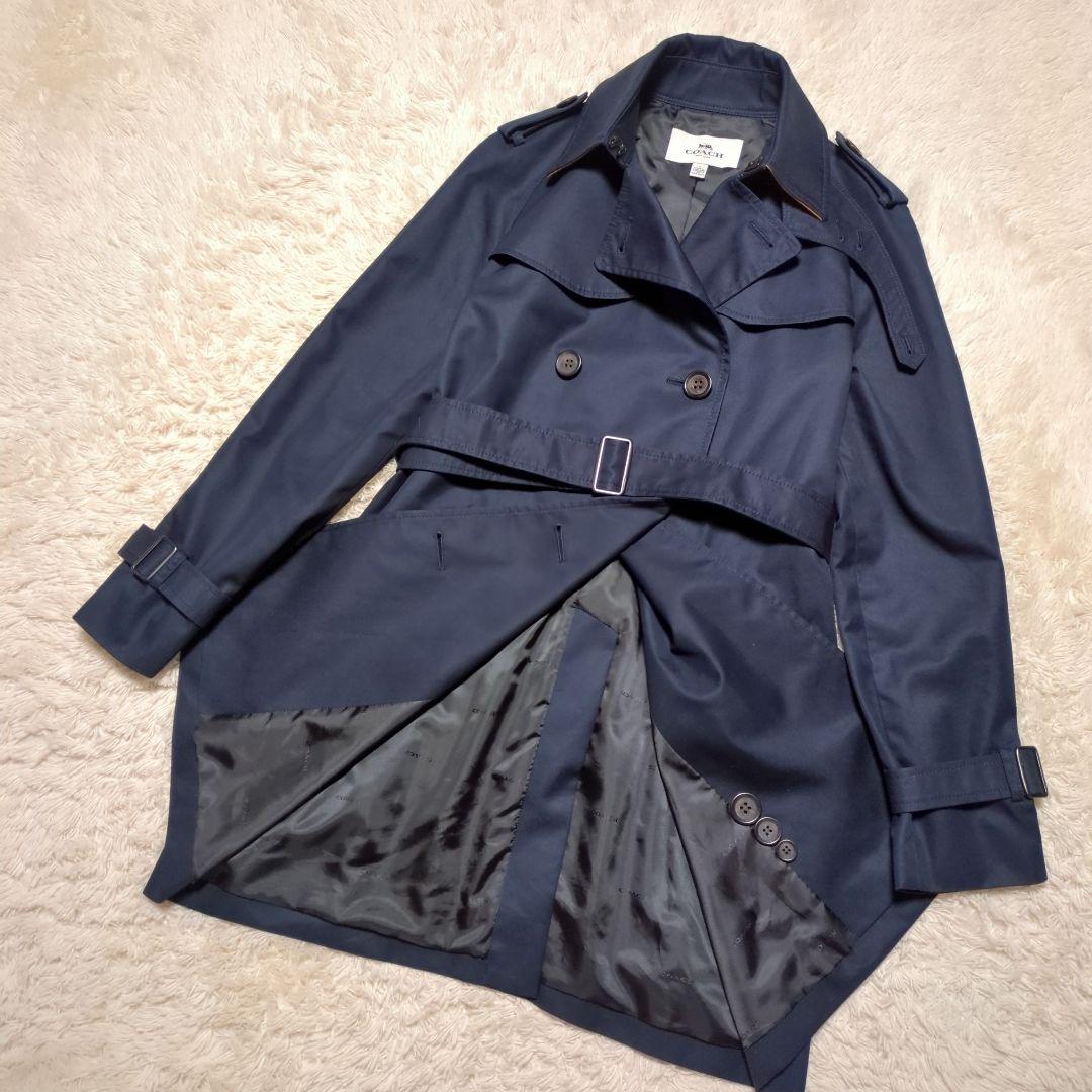 美品！COACH　ロングトレンチコート　ダブル　ネイビー　サイズS　ベルト付き