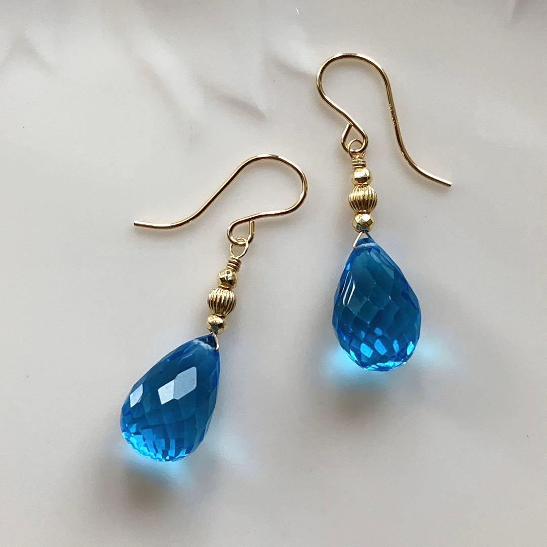 Kaya◆宝石質✧大粒スーパースイスブルートパーズピアス✧14kgf