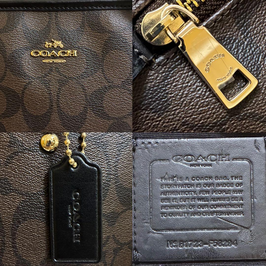 美品 COACH コーチ トートバッグ 肩掛け シグネチャー ビジネス 焦茶