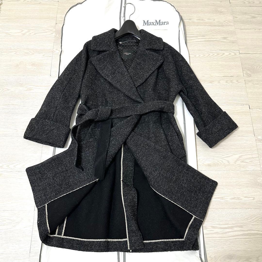 美品 マックスマーラ ベルテッドコート ウール 女優襟 ブラック