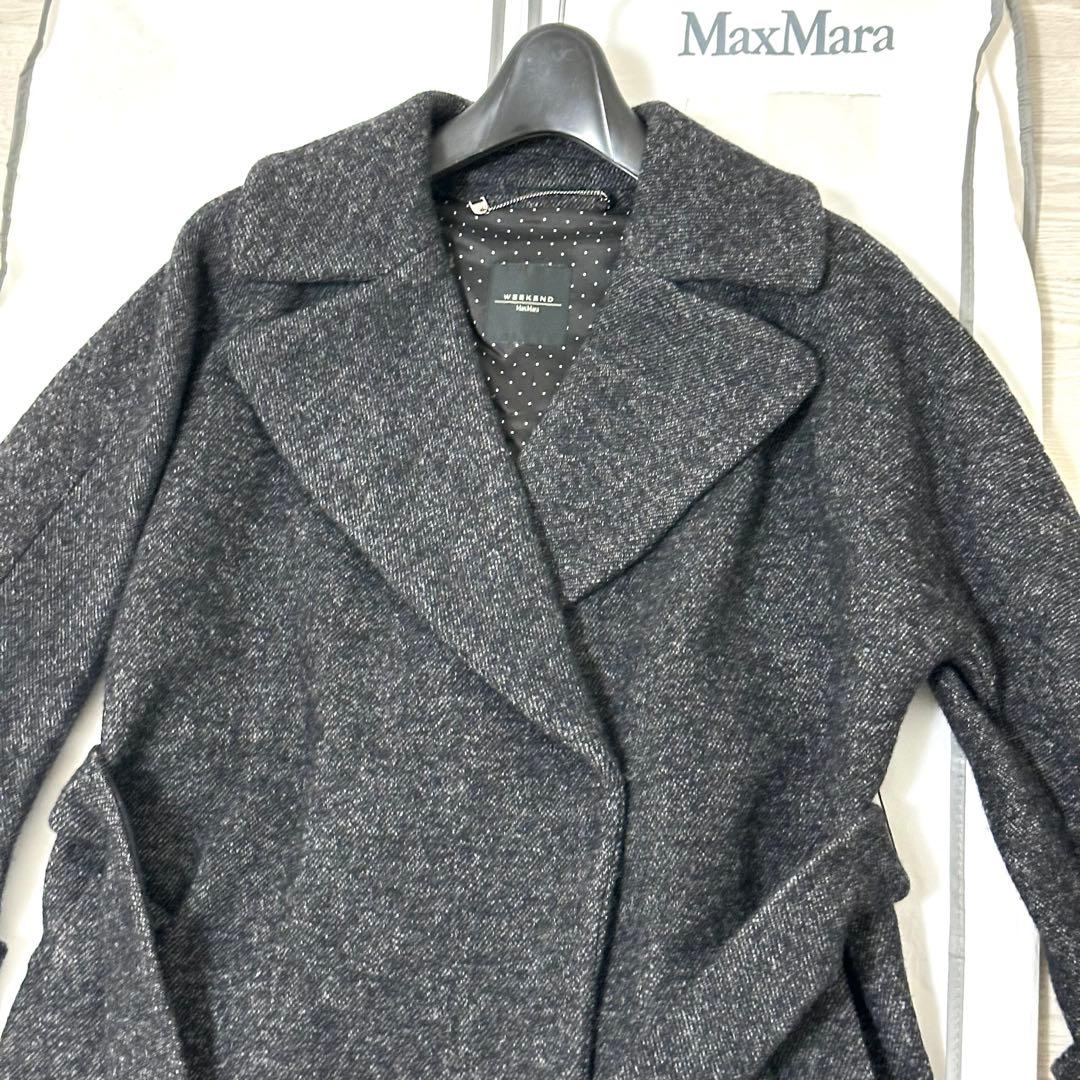 美品 マックスマーラ ベルテッドコート ウール 女優襟 ブラック