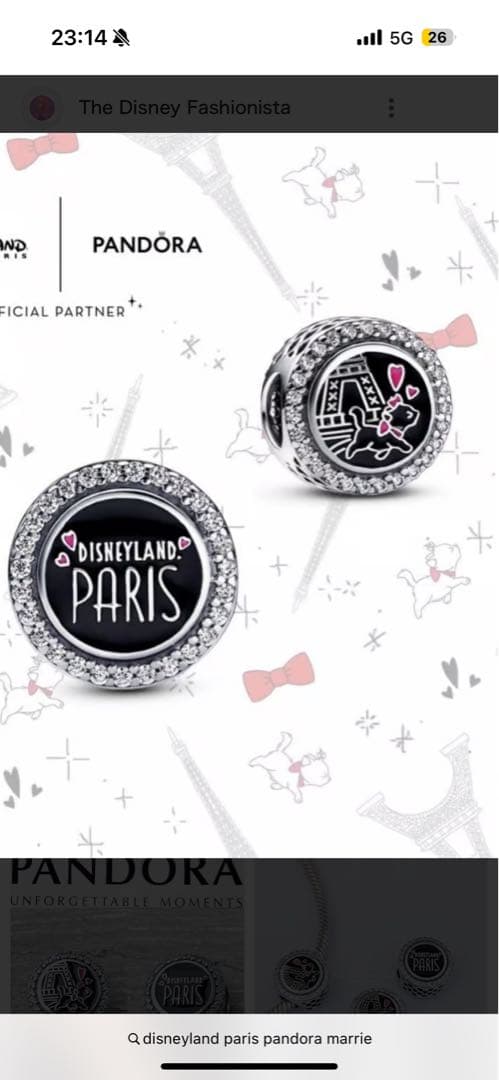 Disney Pandora ブレスレット　チャーム マリーちゃん、パリ