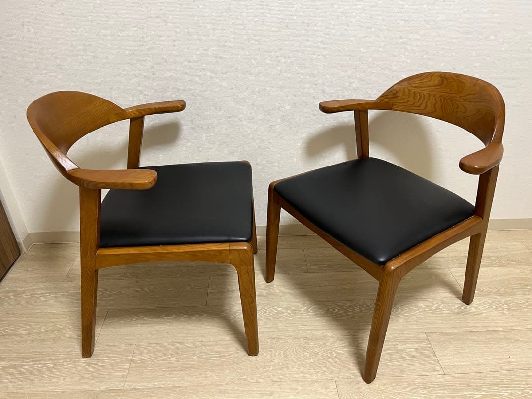 タンスのゲン ダイニングチェア 2脚セット 北欧 肘付き PVC座面 手渡し