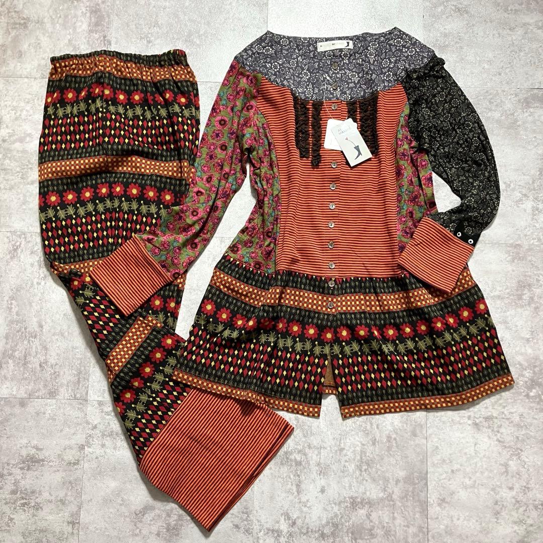 新品　ワコール あつこまたの パジャマ 猫パッチワーク 前ボタン M