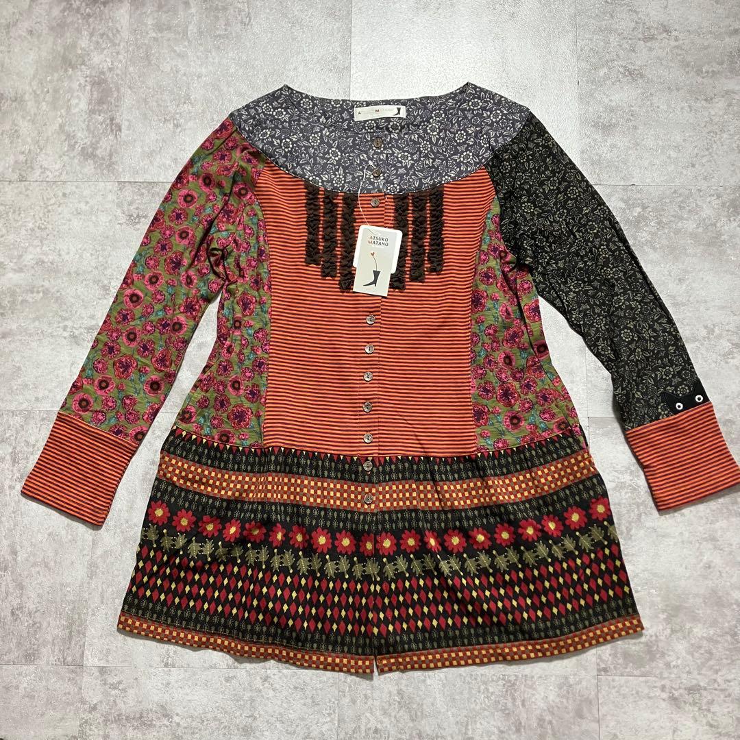 新品　ワコール あつこまたの パジャマ 猫パッチワーク 前ボタン M