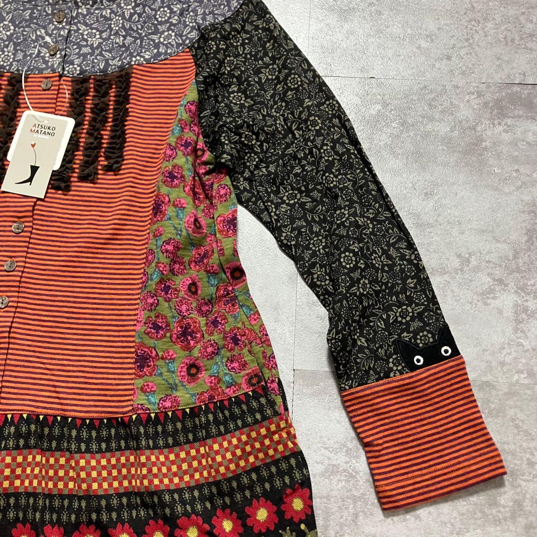 新品　ワコール あつこまたの パジャマ 猫パッチワーク 前ボタン M