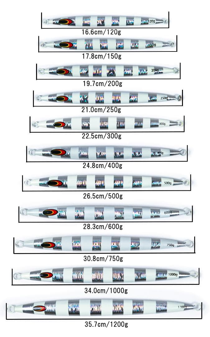 12月31日まで破格！メタルジグ750ｇ30.8ｃｍ 7色7本セット　送料無料