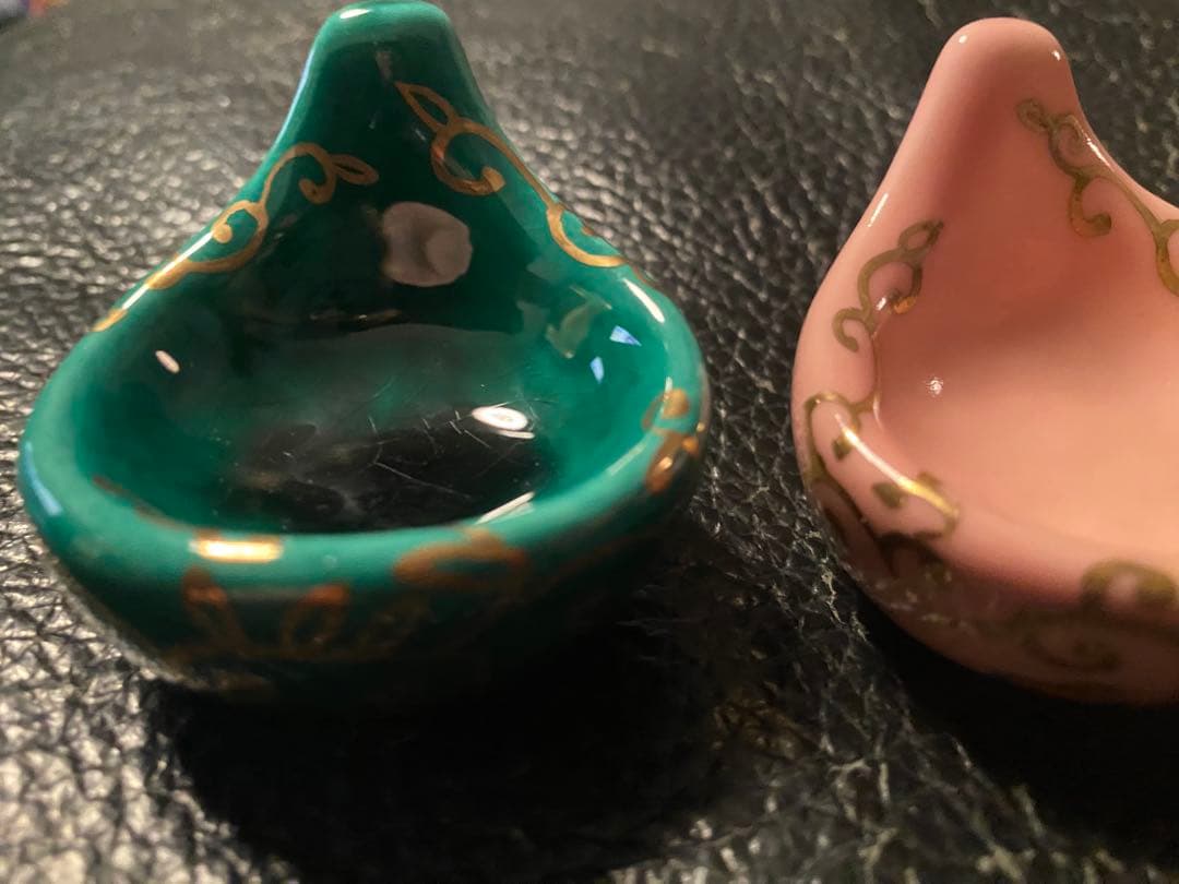 京焼珍味入れ　金唐草柄ちぎりもち緑交趾　黄交趾　ピンク3色　2セット 6個