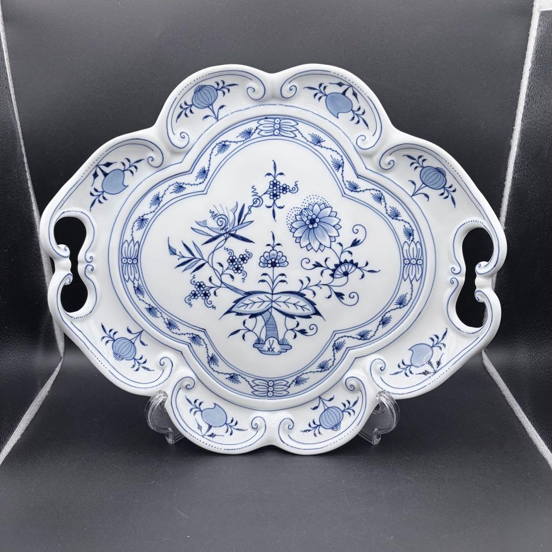 未使用 マイセン ブルーオニオン 手付き プレート トレー オーバル プラター