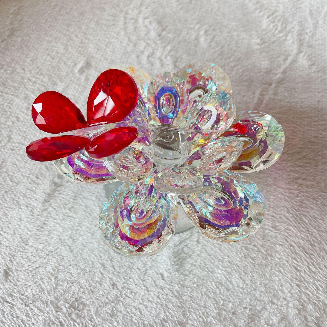 クリスタルクリアフラワー 赤い蝶の置物 ギフト 女性用 ガラス蓮の花 開運 風水