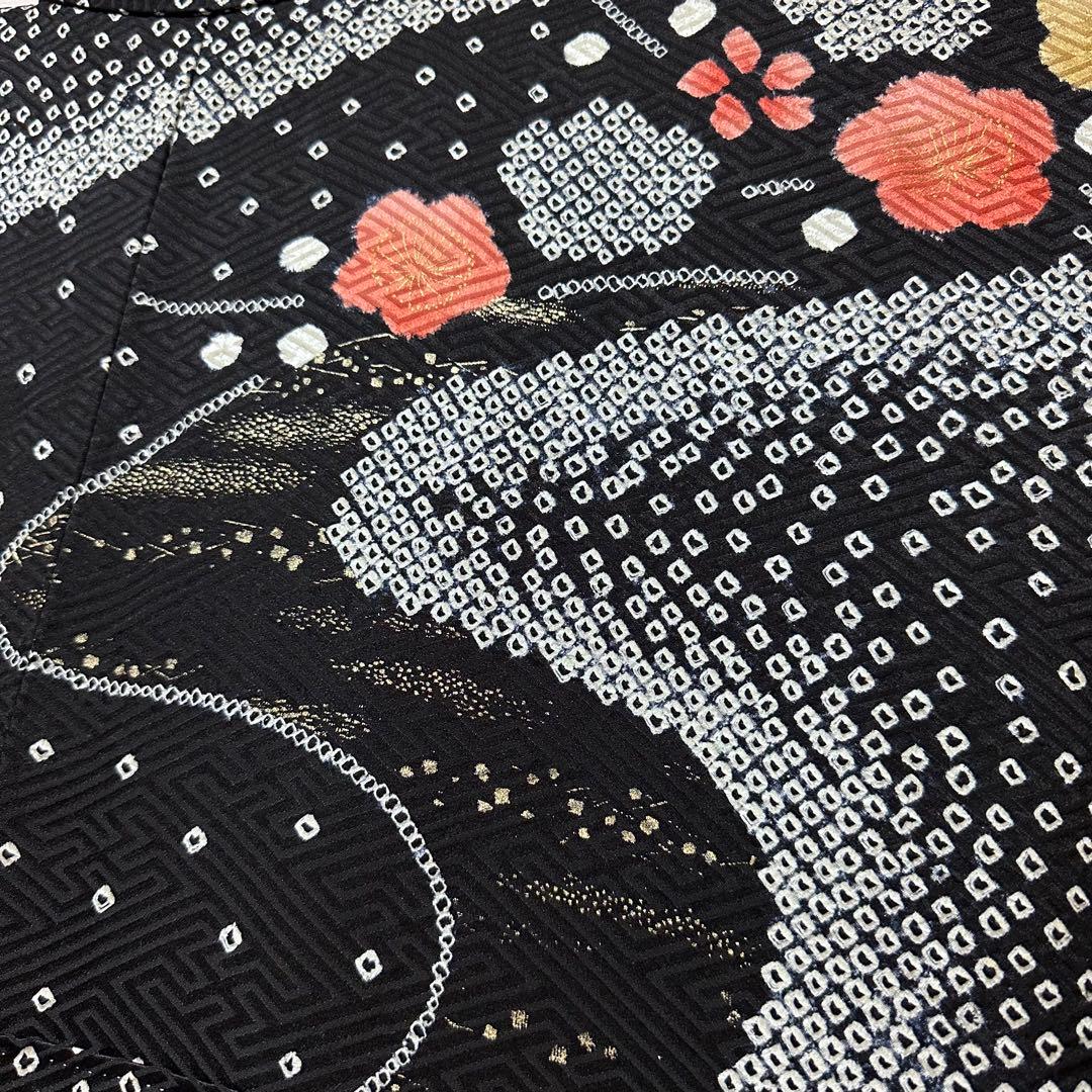 ★幻想的な黒色振袖セット6点‼️コントラストの美しい見事な絞り　正絹　やまと誂製