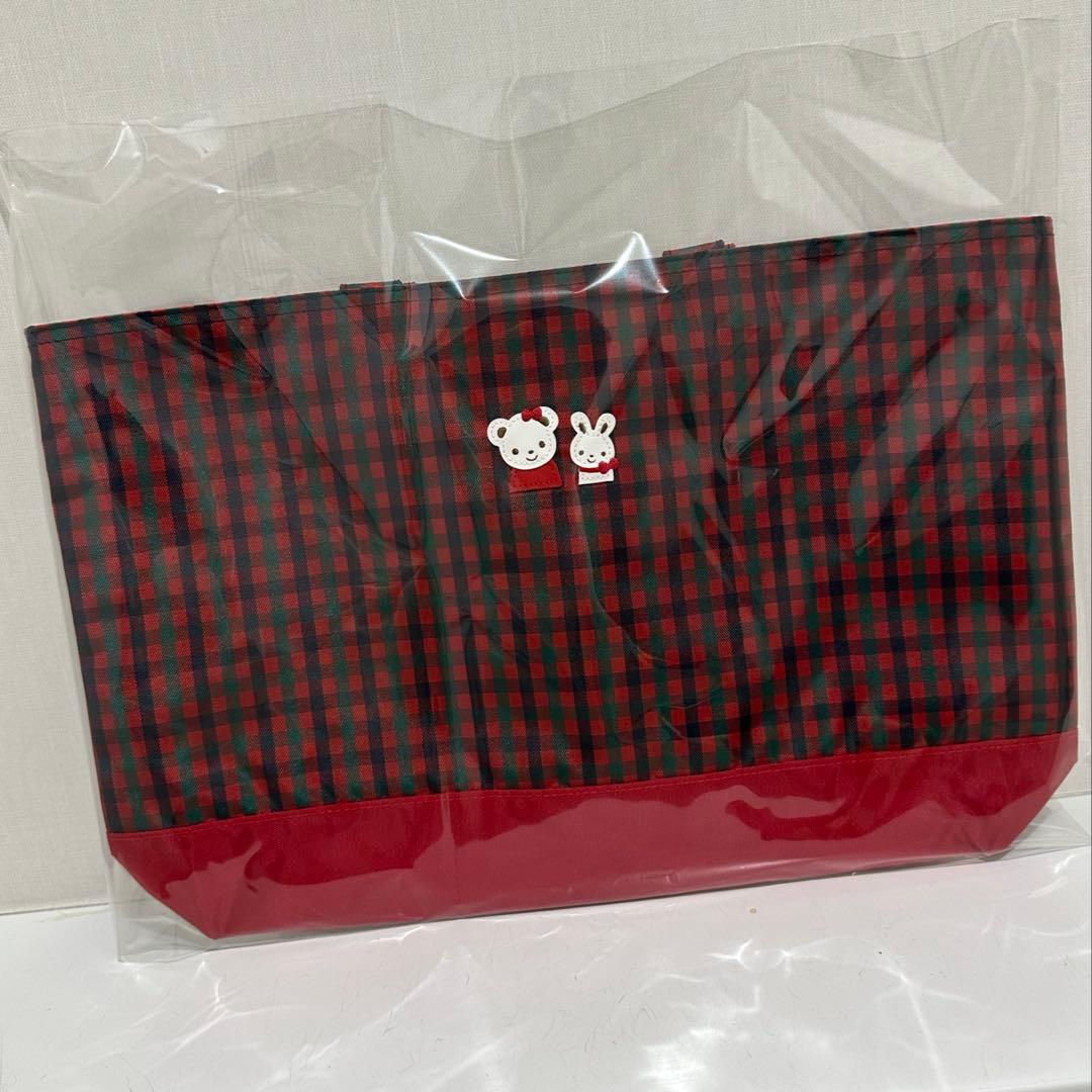 ファミリア 横型バック トートバッグ レッスンバック 赤チェック