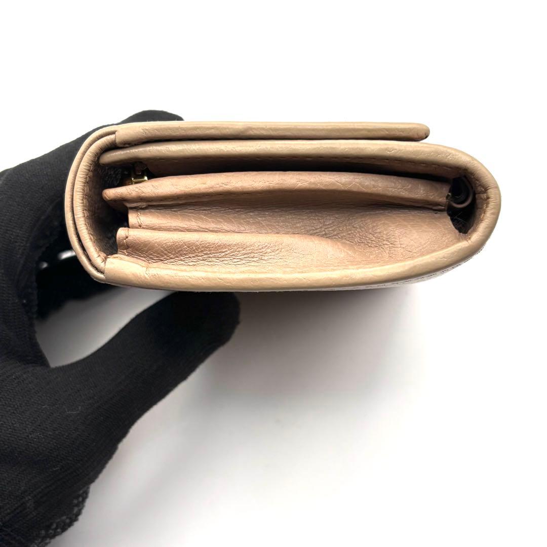 グッチ 折り財布 マーモント GG ロゴ 金具 ファスナー レザー ベージュ