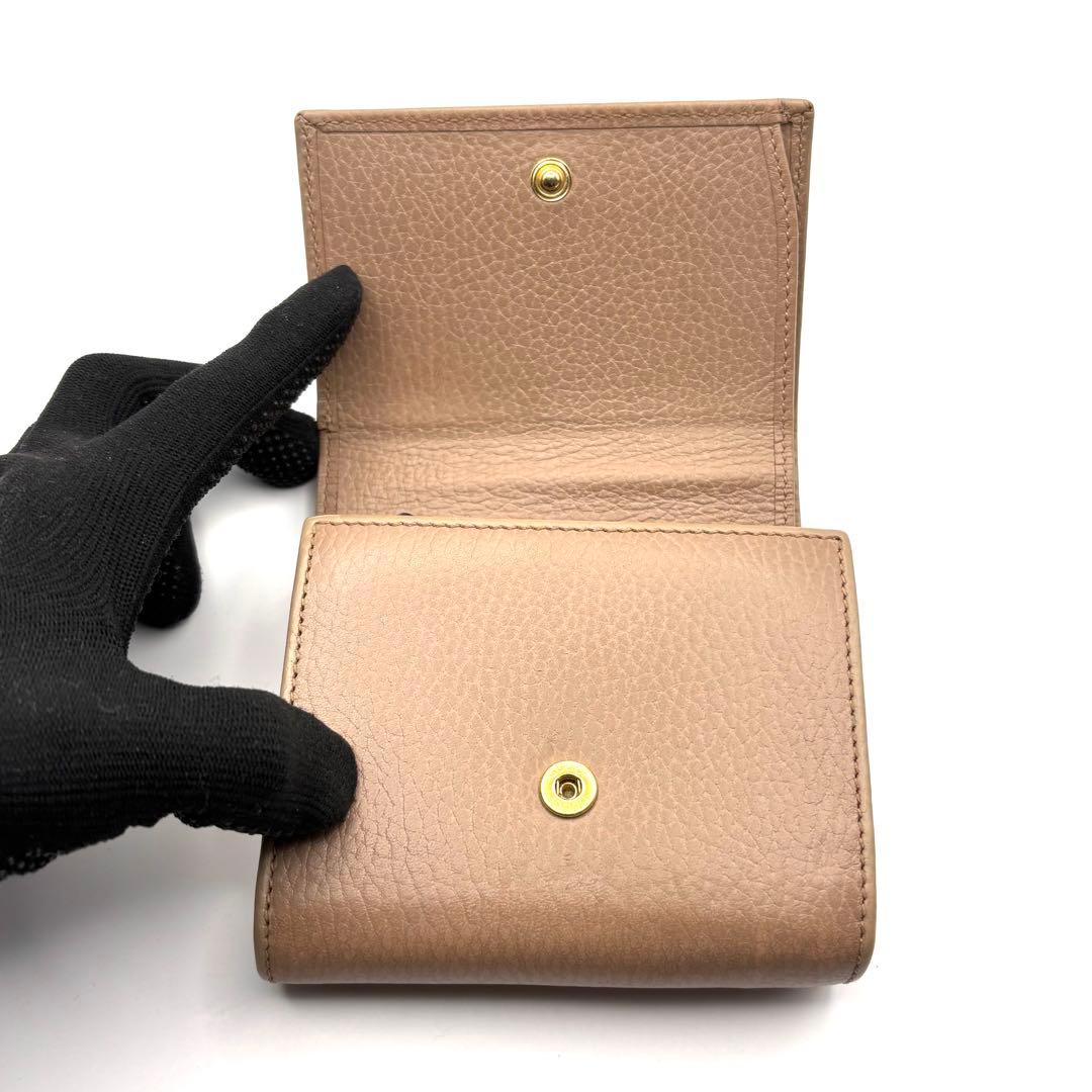 グッチ 折り財布 マーモント GG ロゴ 金具 ファスナー レザー ベージュ