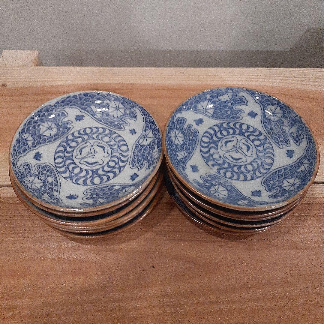 【Z021】青い花模様の陶器皿10枚セット