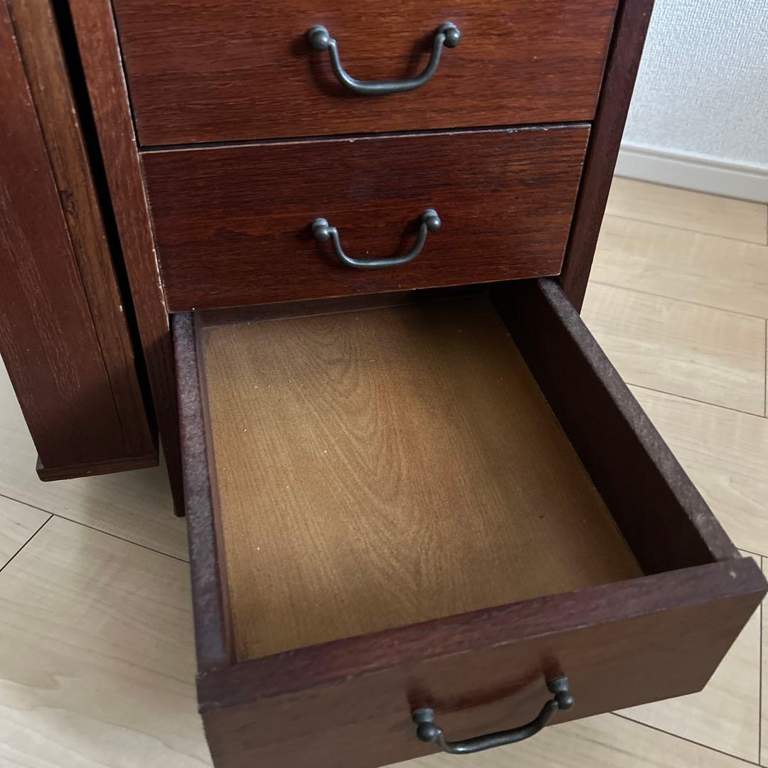 木製折りたたみ文机　和机　三段引き出し　古道具　古民具　アンティーク　昭和レトロ