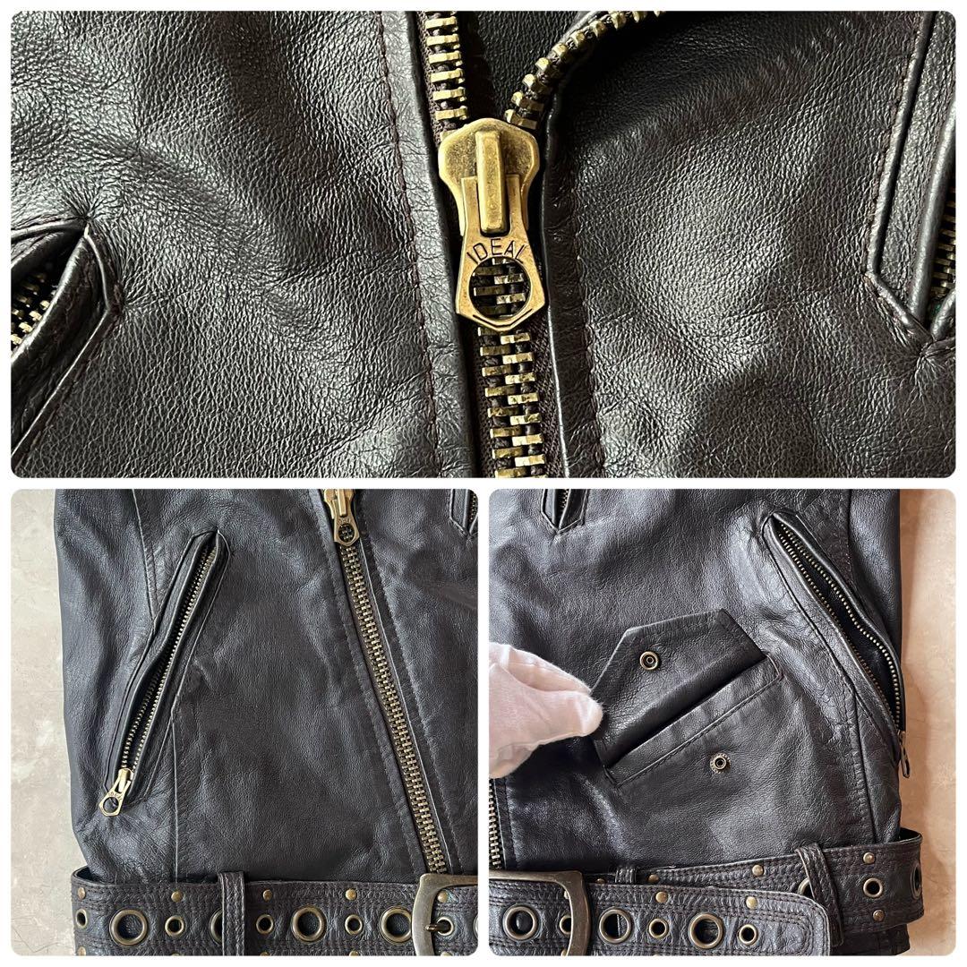 希少美品☆ゴア ダブル ライダースジャケット M ダークブラウン 本革 Y2K