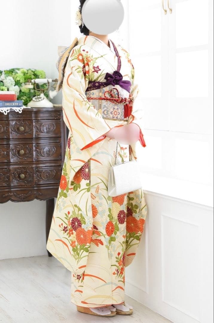 振袖 8点フルセット 白 アイボリー 金駒刺繍 正絹 成人式 卒業式