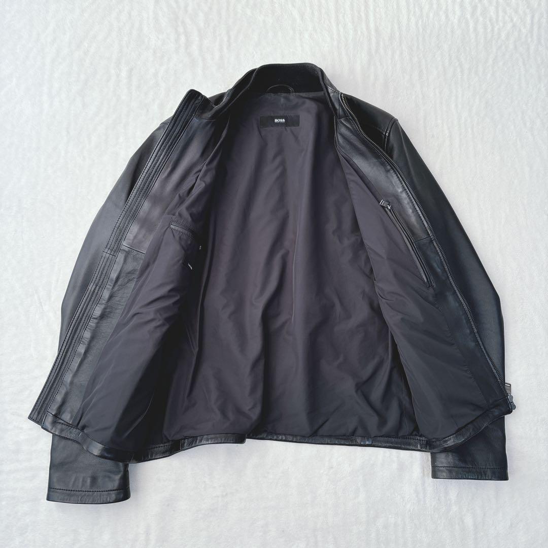 【美品】ヒューゴボス　レザージャケット　ライダース　羊革　ラムレザー　ブラック