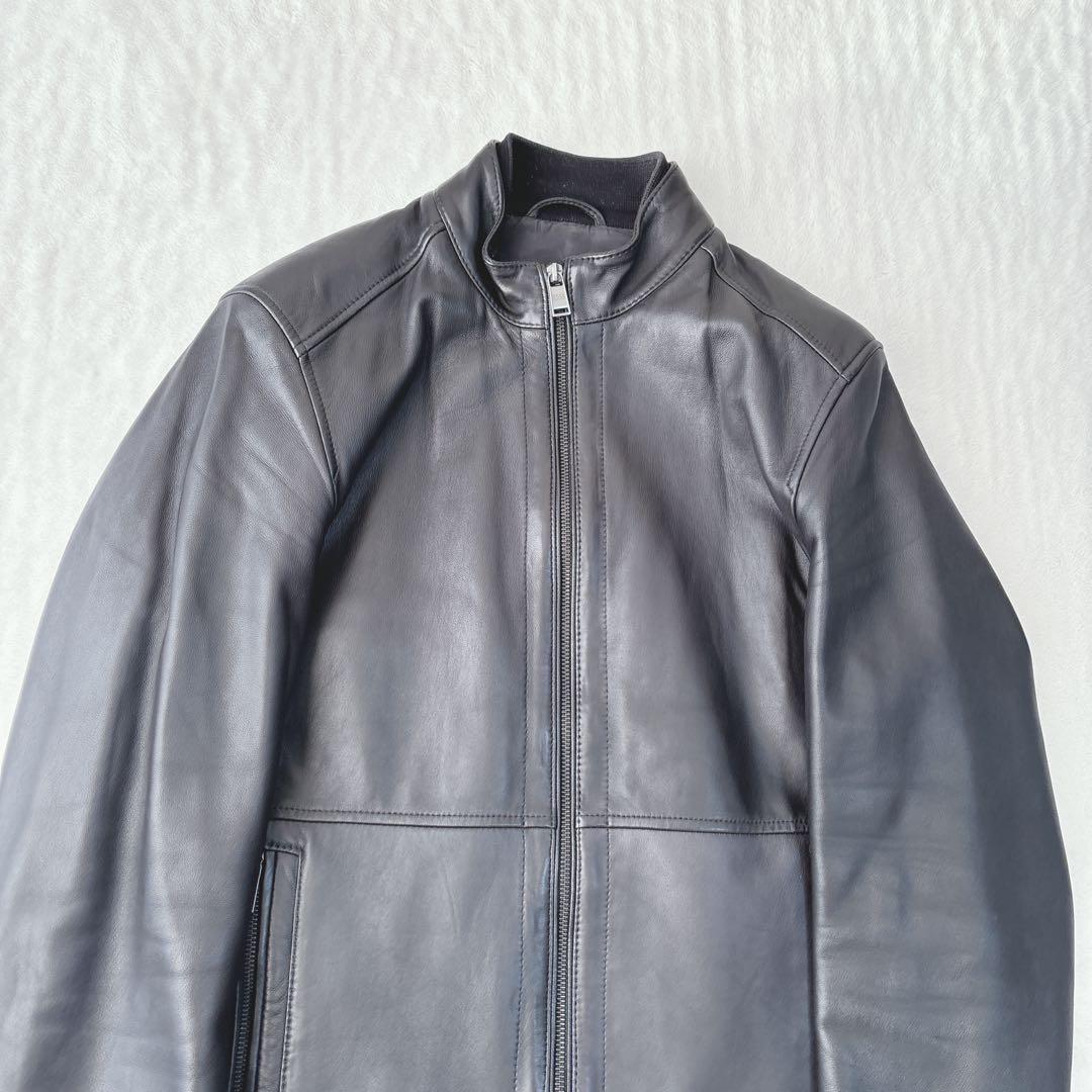【美品】ヒューゴボス　レザージャケット　ライダース　羊革　ラムレザー　ブラック