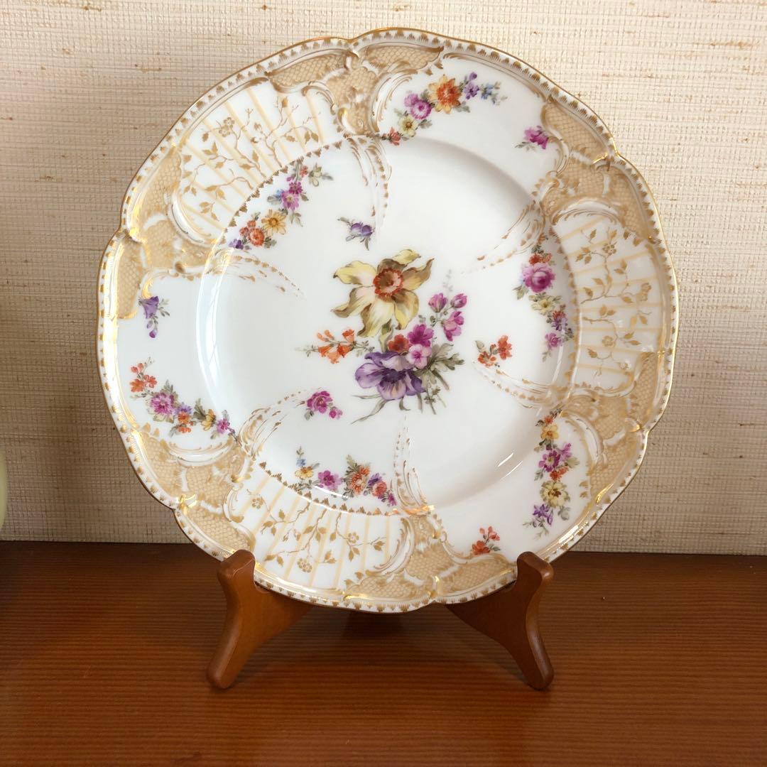 オールドKPM ベルリン 金彩フラワーブーケ皿