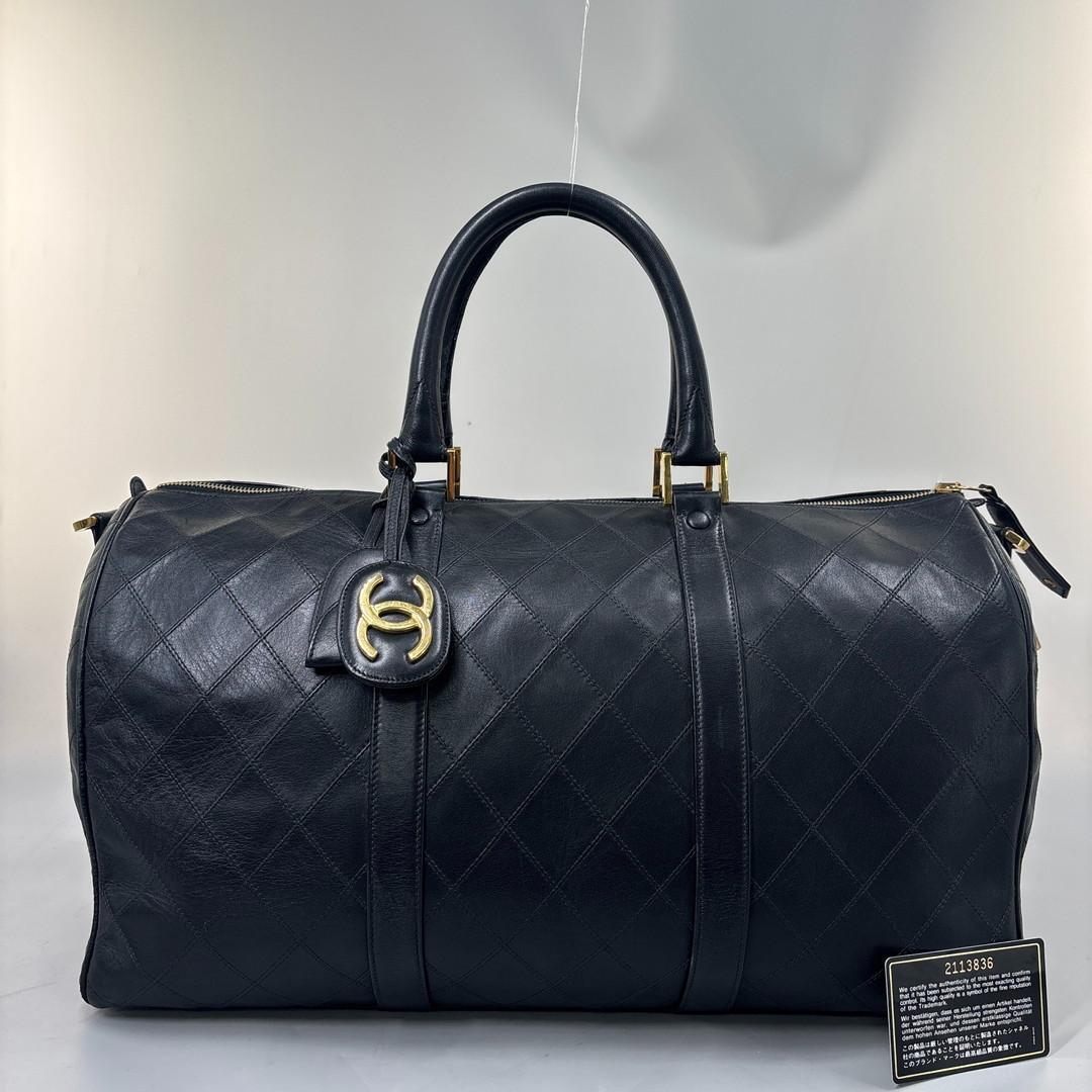 超極美品 シャネル ビコローレ ボストンバッグ ココマーク レザー ブラック