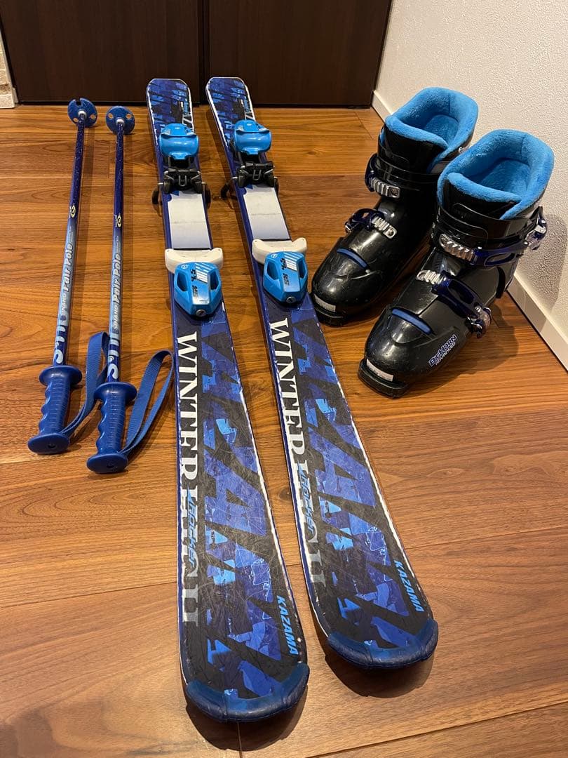 KAZAMA 子供用スキー板117㎝ ブーツ ストック セット ジュニア ブルー