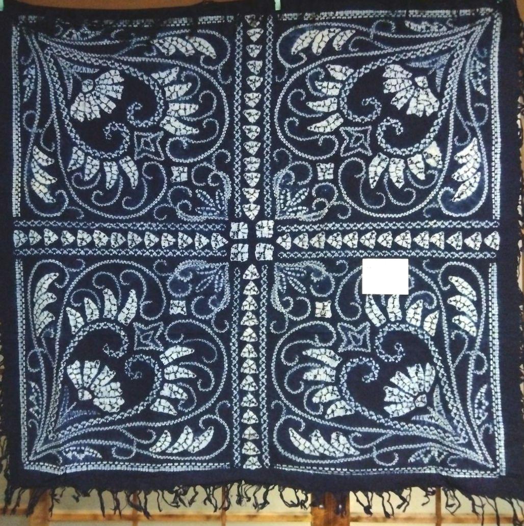 草木染　藍染　手絞り　和物　テーブルクロス　カバー　フリンジ