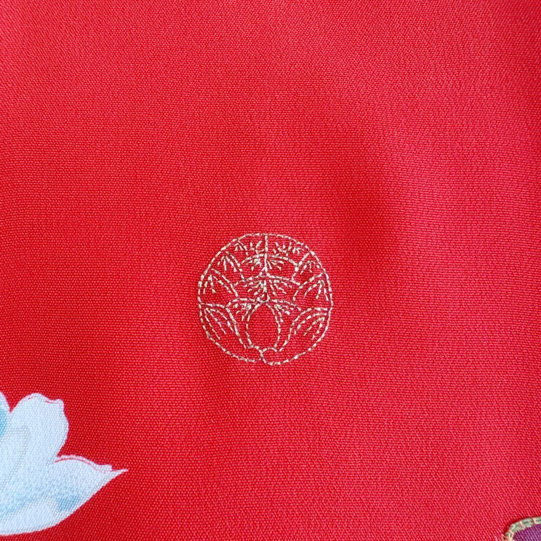 お宮参り　０歳　赤ちゃん　初着産着　女の子　赤地金プリント鶴　長襦袢付　7273