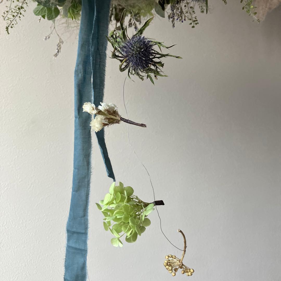 アナベルとルリタマアザミ、エリンジウムのフライングリース　リューカデンドロン