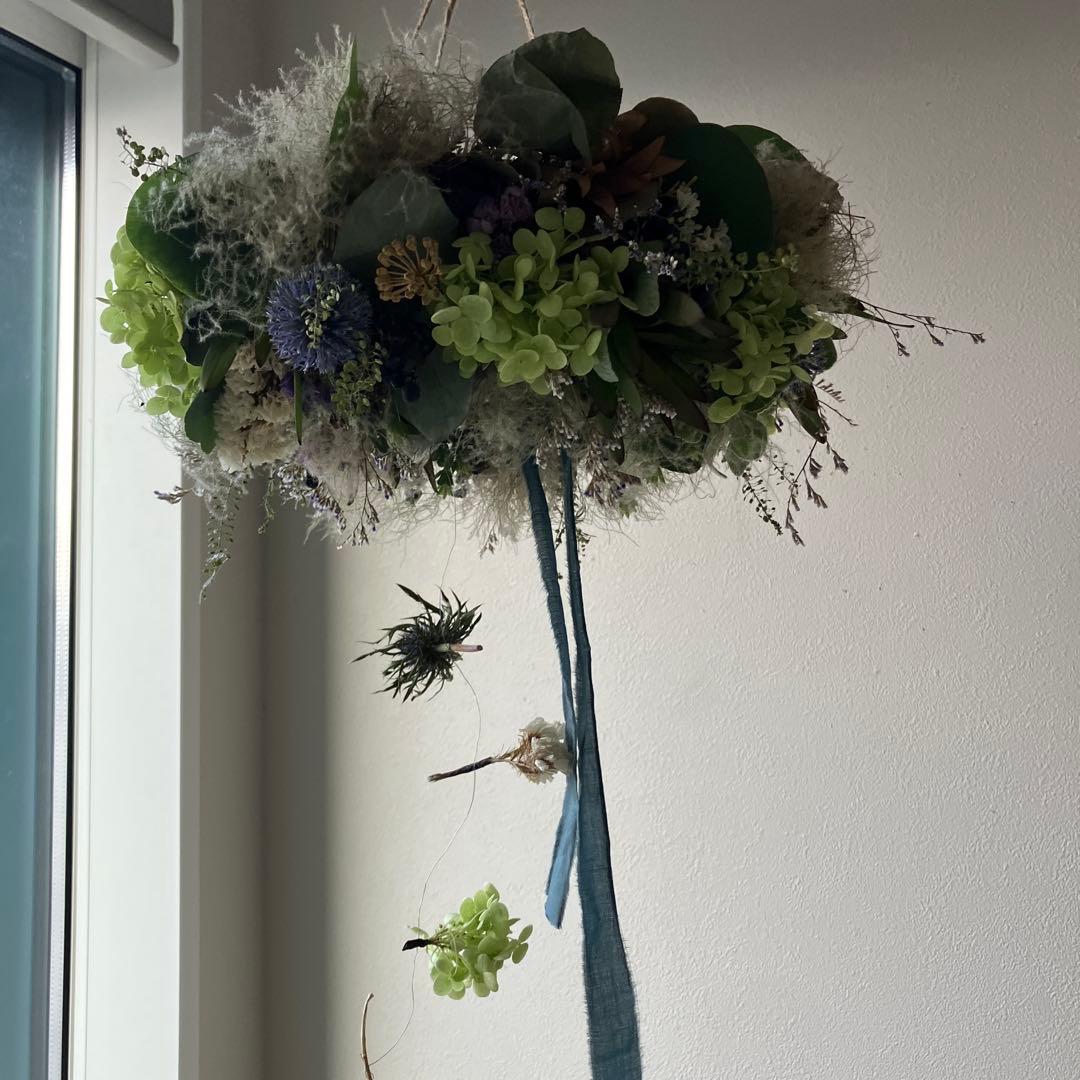 アナベルとルリタマアザミ、エリンジウムのフライングリース　リューカデンドロン