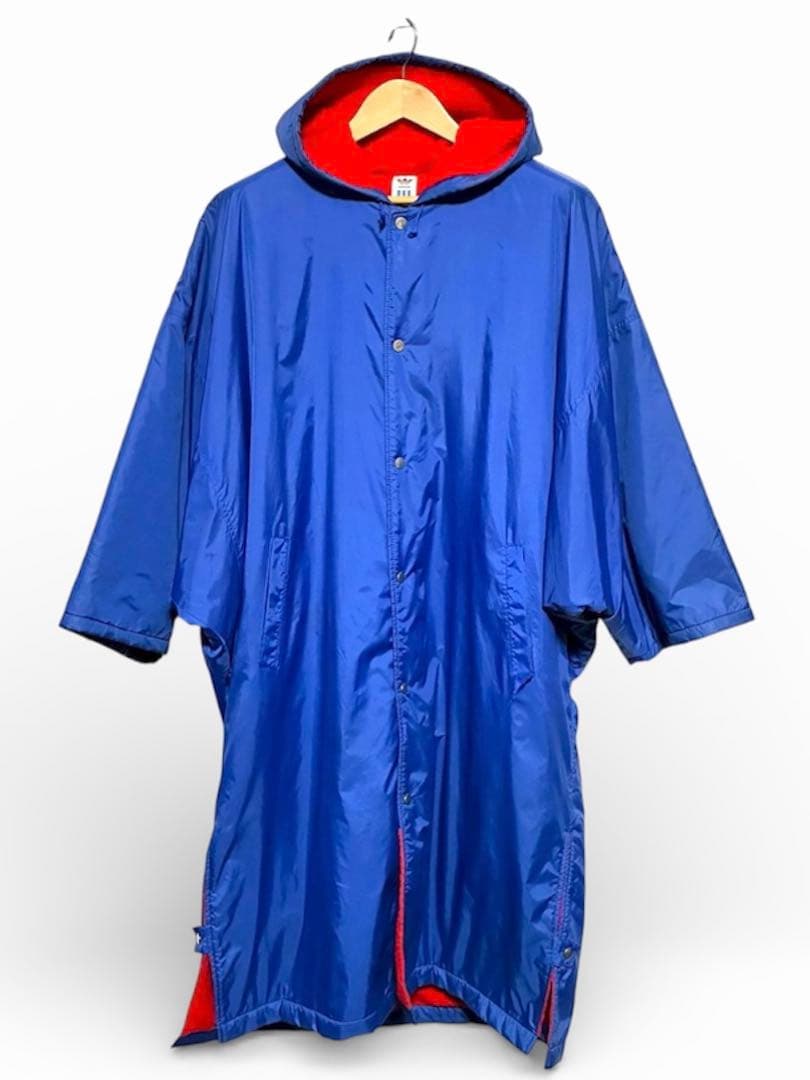 90s adidas ベンチコート ビッグトレフォイル 裏ボア 青 L相当