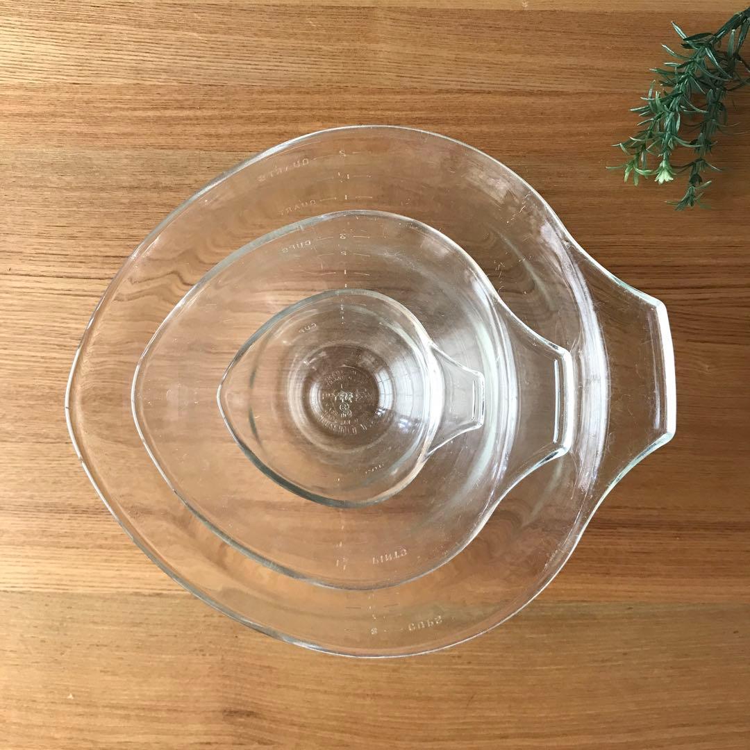 オールドパイレックス　ガラス製ボール ティアドロップ 3点セット