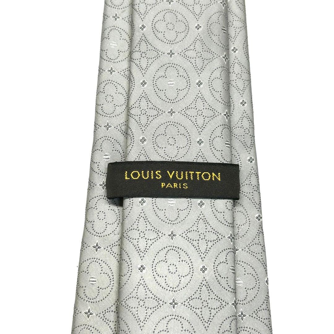 【新品同様✨】ルイヴィトン ネクタイ シルバー モノグラム 総柄 ジャガード