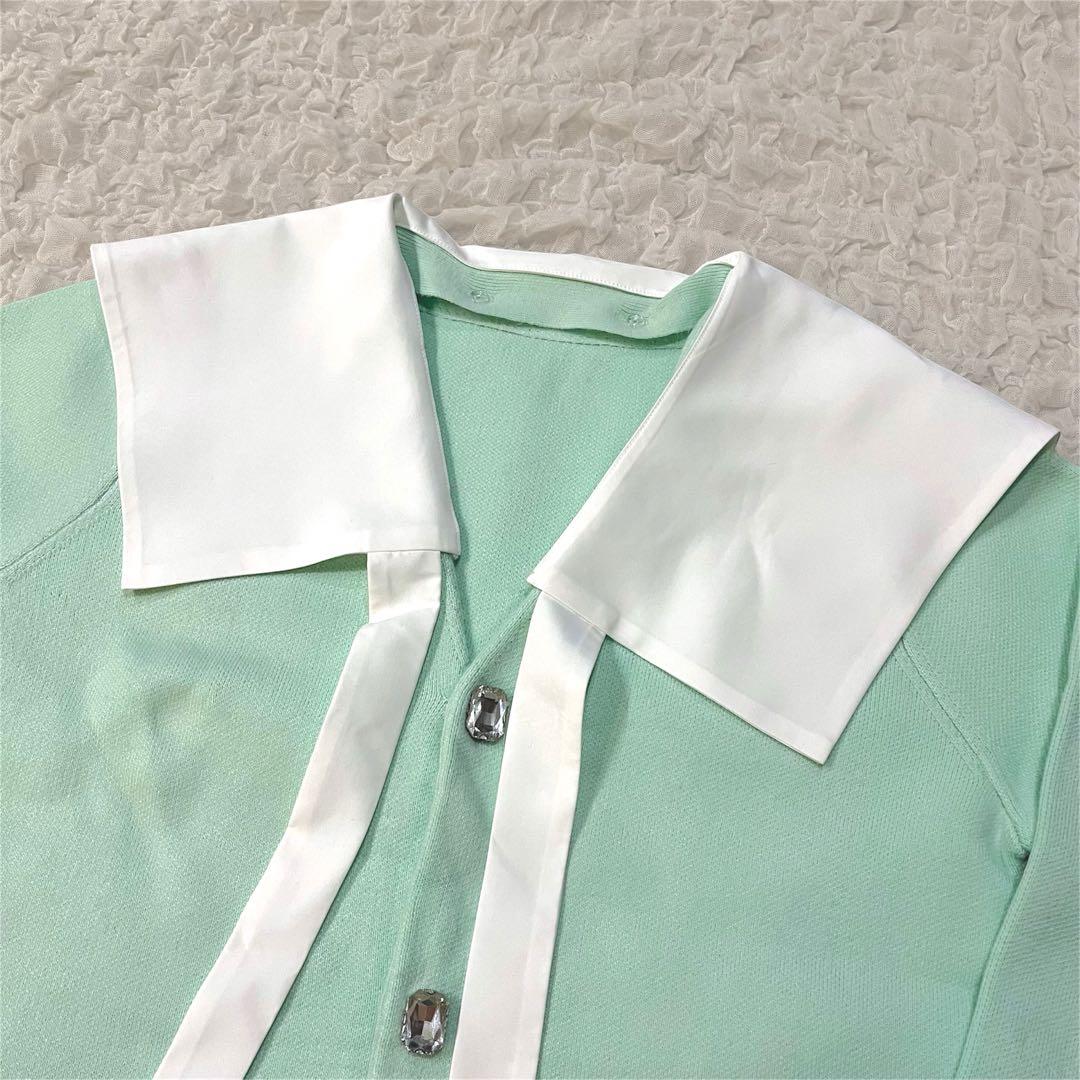 【新品未使用】Bibiy. ビッグカラーニットカーディガン ミントグリーン