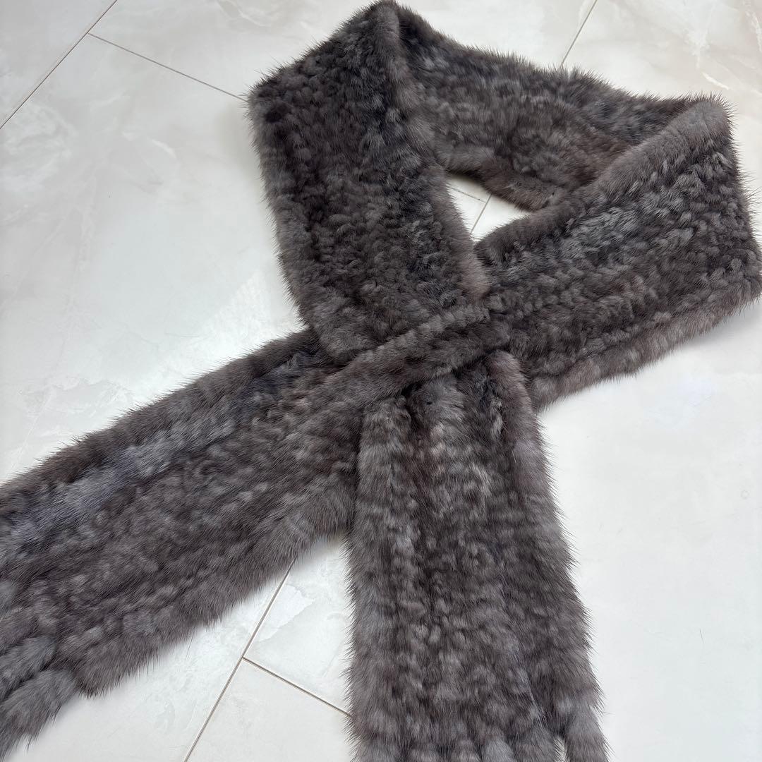 新品　ミンクファー　ミンクマフラー　ストール　ショール　マフラー　ミンク　グレー