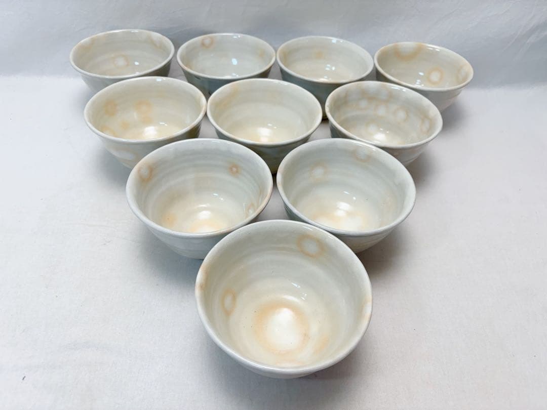未使用 茶道具 清和窯 粉引 数茶碗 十客組 陶印 茶器 茶事 共布 共箱