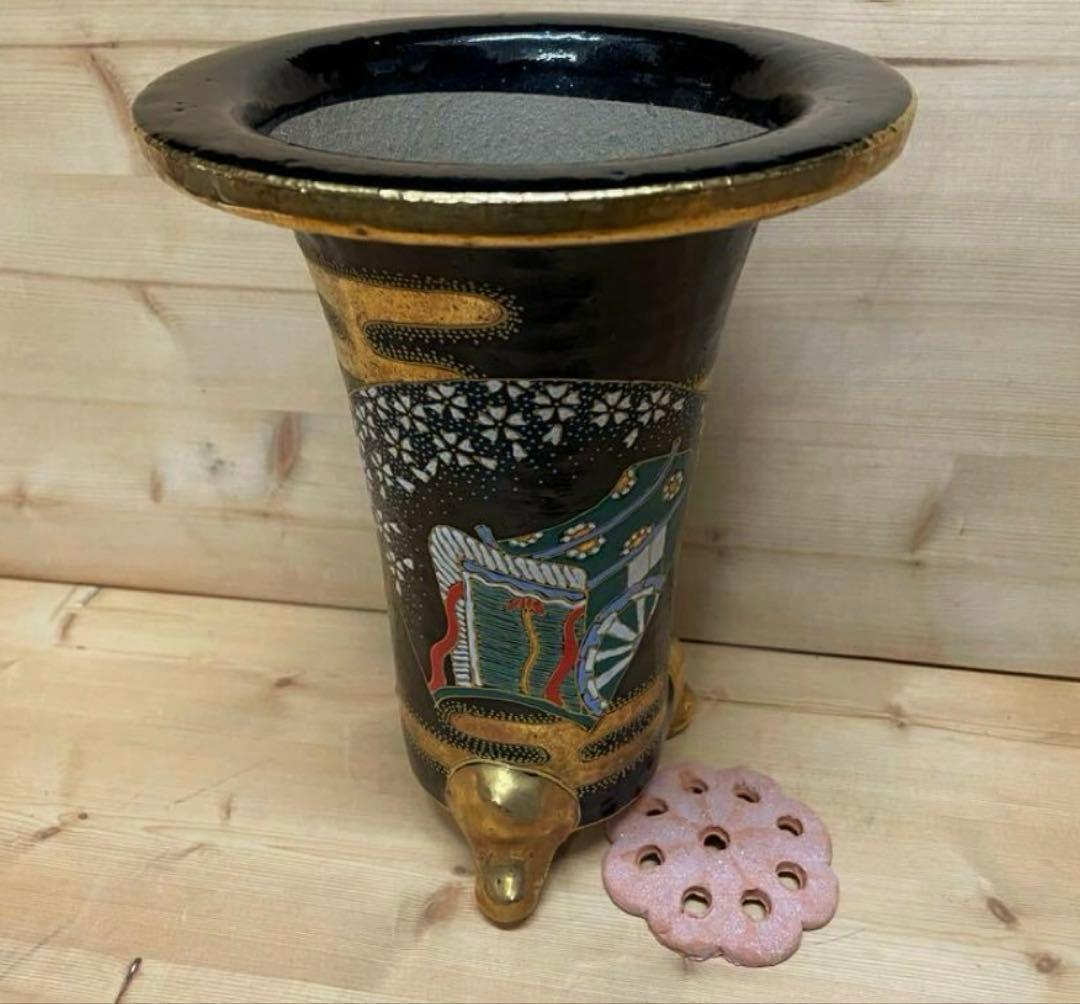 未使用/特価❕信楽焼/御所車＊錦/蘭鉢/6号/1点 植木鉢/京楽風/盆栽鉢