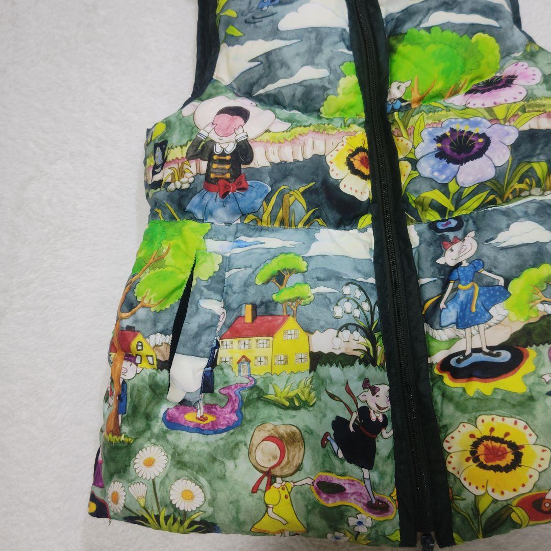 アルベロベロ ブタさん 花柄 リバーシブル ダウンベスト