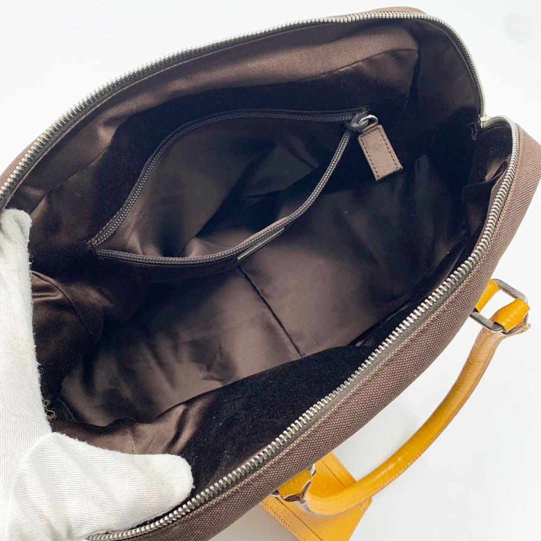 【✨美品✨】プラダ ミニボストンバッグ 三角ロゴ レザー ブラウン イエロー