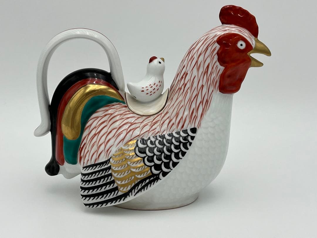 林九郎窯 古伊万里 ヒナ蓋付鶏 銚子瓶 置物 水差し