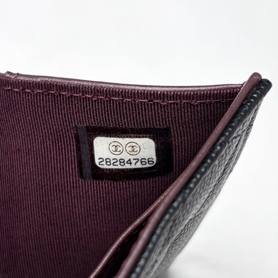 新品未使用 CHANEL 三つ折り財布 キャビアスキン シールカード ココマーク