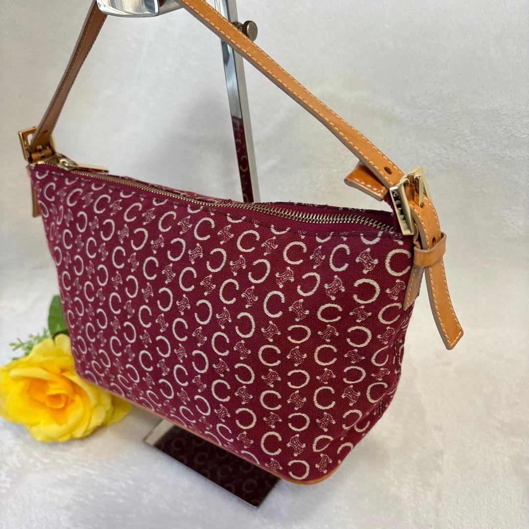 極美品✨　CELINE アクセサリーポーチ　Cマカダム　総柄　キャンバス　赤